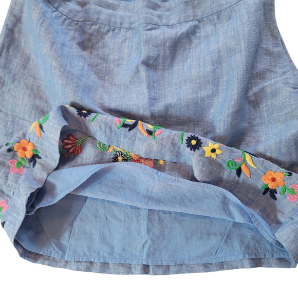 Talbots Blue Chambray Linen Cotton Floral Embroidered Skirt Size 10P - Picture 2 of 8